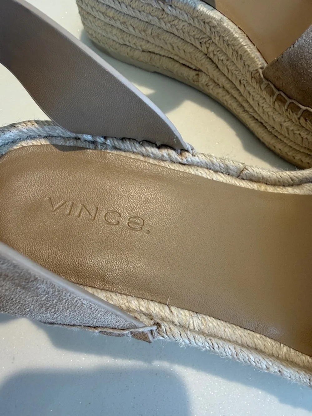 Vince Tan Suede Espadrille Wedge Sandals